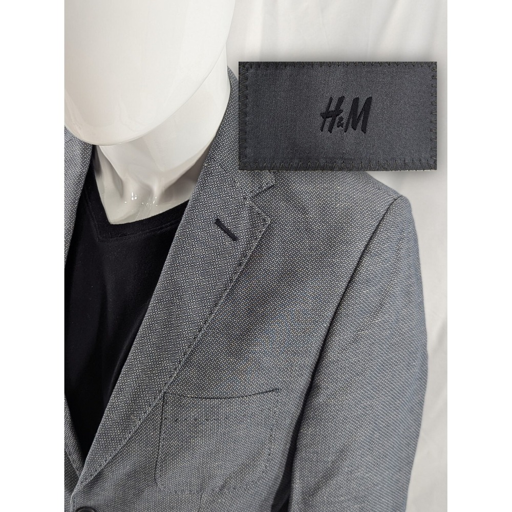H&M Casual Suit Jacket Blazer Linen Cotton Blend Gray Nailhead 36R 38" EUC